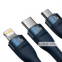 Кабель Baseus Flash Series 2 Один-две-трех Fast Charging Type-C (Micro USB+Lightning+Type-C) 100W голубой 1