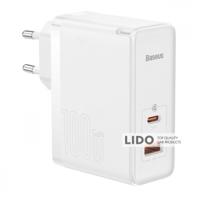 Мережевий зарядний пристрій Baseus GaN5 Pro 100W (Type-C + USB) + Кабель Type-C + Type-C білий