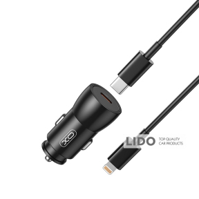 Автомобільний зарядний пристрій XO CC57 PD25W Smart Metal Single C Port+ Lightning кабель чорний
