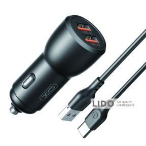 Автомобільний зарядний пристрій XO CC55 QC18W+USB12W + Type-C кабель чорний