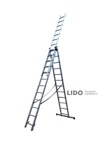 Лестница трехсекционная алюминиевая GTM KME312 3x12 ступеней 3,26-8,12м