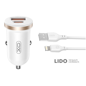 Автомобільний зарядний пристрій XO CC56 Plastic mini 30W+ Lightning кабель білий