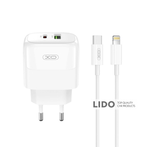 Сетевое зарядное устройство XO L138 PD30W/QC18W 1USB-A+1USB-C + Lightning кабель белый