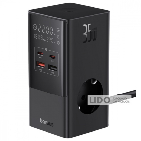 Мережевий фільтр Baseus Power Combo Tower Digital (3*AC+2*USB+2*Type-C 35W 1.5m) чорний