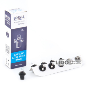 Лампа накаливания Brevia BAX 12V 1.2W B8.5d Black CP, 10шт