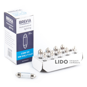 Лампа накаливания Brevia C10W 12V 10W SV8.5 T11x37 CP, 10шт
