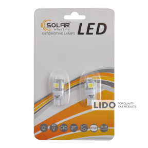 LED автолампа Solar 12V T10 W2.1x9.5d 5smd 5050 white, 2шт