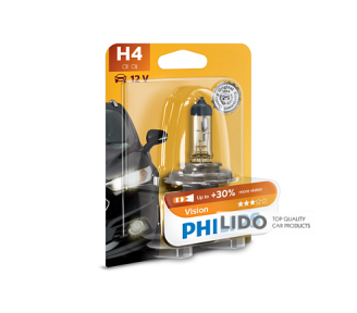 Галогеновая лампа Philips H4 12V 60/55W P43t-38 Vision (+30% more light), Blister 1шт