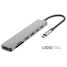 Type-C-Хаб Proove Iron Link 7 in 1 (2*Type-C + 2*USB3.0 + HDMI + SD/TF) срібний