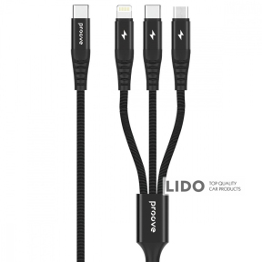 Кабель Proove Hydra 3 in1 Type-C + Micro USB + Lightning (1m) черный