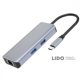 Type-C-Хаб Proove Iron Link 6 in 1 (2*USB3.0 + SD/TF + RJ45 + HDMI) срібний