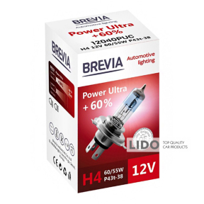 Галогенова лампа Brevia H4 12V 60/55W P43t Power Ultra +60% CP