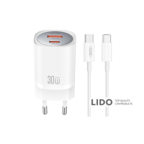 Сетевое зарядное устройство XO CE21 PD30W/PPS33W 1USB-A+1USB-C + Type-C кабель белый