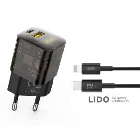 Мережевий зарядний пристрій XO CE05 Gan PD30W+QC3.0 18W+ Lighting кабель коричневий