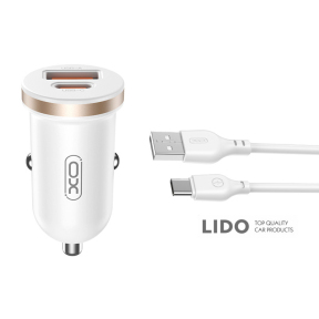Автомобільний зарядний пристрій XO CC56 Plastic mini 30W+ Type-c кабель білий
