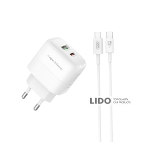 Мережевий зарядний пристрій XO L137 PD20W/QC18W 1USB-A+1USB-C + Type-c кабель білий