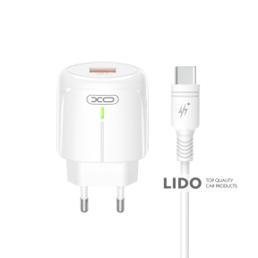 Сетевое зарядное устройство XO L112 QC18W + Type-c кабель белый