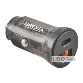 Автомобильное зарядное устройство Brevia ePower DualCharge 45W 1xUSB-C+1xUSB-A, прозрачный черный