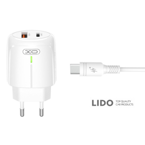 Мережевий зарядний пристрій XO L114 PD20W/QC18W + Lightning кабель білий