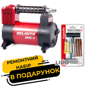 Компрессор автомобильный Белавто Урал-3 10Атм 40л/мин 170Вт BK44 + Набор для ремонта шин CarLife