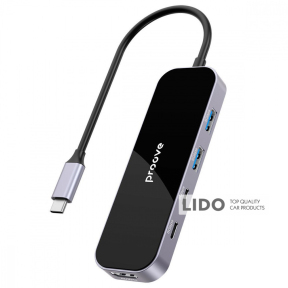 Type-C-Хаб Proove Shadow (2*USB3.0 + Type-C + PD100W + HDMI) темно сірий