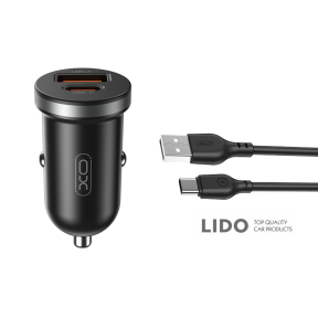 Автомобільний зарядний пристрій XO CC56 Plastic mini 30W+ Type-c кабель чорний