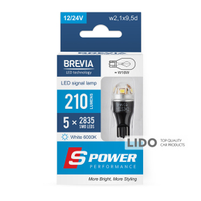 LED автолампа Brevia S-Power W16W 210Lm 5x2835SMD 12/24V CANbus, 2шт