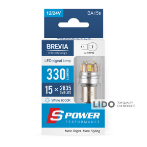 LED автолампа Brevia S-Power P21W 330Lm 15x2835SMD 12/24V CANbus, 2шт