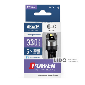 LED автолампа Brevia Power W21/5W 330Lm 6x3020SMD 12/24V CANbus, 2шт