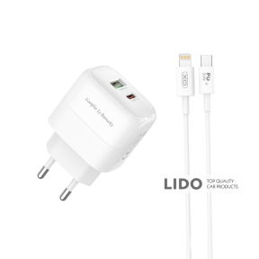 Мережевий зарядний пристрій XO L137 PD20W/QC18W 1USB-A+1USB-C + Lightning кабель білий