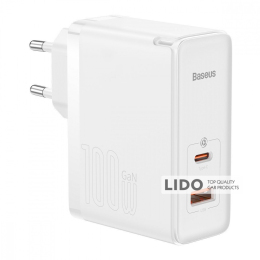 Мережевий зарядний пристрій Baseus GaN5 Pro 100W (Type-C + USB) + Кабель Type-C + Type-C білий