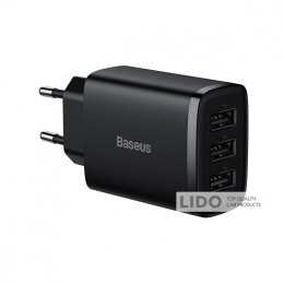 Мережевий зарядний пристрій Baseus Compact 17W (3 USB) чорний