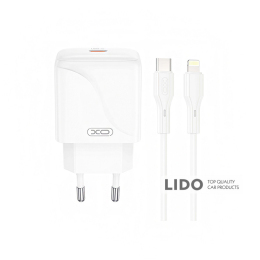 Мережевий зарядний пристрій XO L141 Single USB-C 20W + Lightning кабель білий