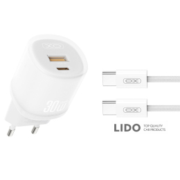 Мережевий зарядний пристрій XO L151 30W 1USB-A+1USB-C + Type-C кабель білий