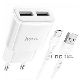 МЗП Hoco C88A Star round (2 USB) + Кабель Type-C (белый)