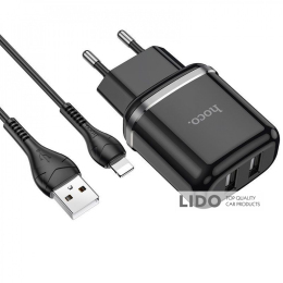 Сетевое Зарядное Устройство Hoco N4 Aspiring + Cable (Lightning) 2.4A 2USB черный
