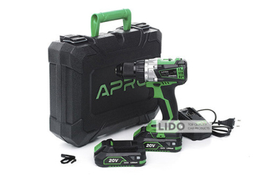 Дрель-шуруповерт бесщеточный Apro 20DB 20В 2А 2 АКБ ЗУ в кейсе