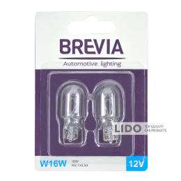 Лампа розжарювання Brevia W16W 12V 16W W2,1x9,5d B2, 2шт