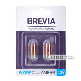 Лампа розжарювання Brevia WY5W 12V 5W W2.1x9.5d AMBER B2, 2шт