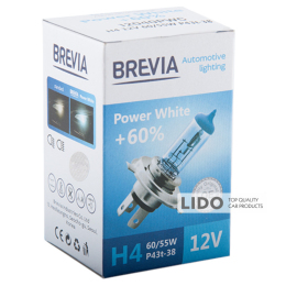 Галогеновая лампа Brevia H4 12V 60/55W P43t Power White +60% 4300K CP