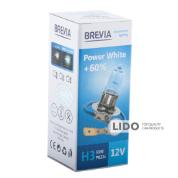 Галогеновая лампа Brevia H3 12V 55W PK22s Power White +60% 4300K CP