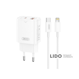 Мережевий зарядний пристрій XO L130 PD30W/QC18W 1USB-C+1USB-A + Lightning кабель білий
