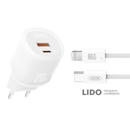 Мережевий зарядний пристрій XO L144 PD20W 1USB-A+1USB-C + Lightning кабель білий