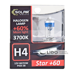 Галогеновая лампа Solar H4 12V 60/55W P43t-38 Starlight +60%, SET