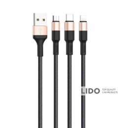 Кабель Hoco X26 Xpress 3-in-1 (Lightning+Micro USB+Type-C) 1м чорно-золотий