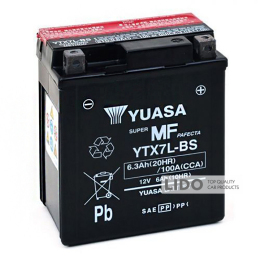 Акумулятор МОТО Yuasa 12V 6 Ah MF VRLA Battery AGM (сухозаряжений) YTX7L-BS [- +]