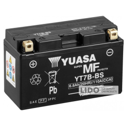 Акумулятор МОТО Yuasa 12V 6,5 Ah MF VRLA Battery AGM (сухозаряжений) YT7B-BS [+ -]