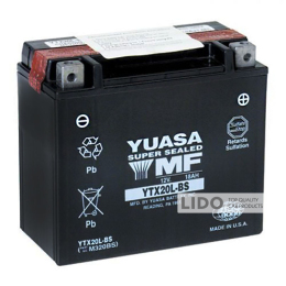 Аккумулятор МОТО Yuasa 12V 18,9Ah MF VRLA Battery (сухозаряжений) YTX20L-BS [- +]
