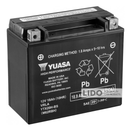 Аккумулятор МОТО Yuasa 12V 18,9 Ah High Performance MF VRLA Battery AGM (сухозаряжений) YTX20H-BS [+ -]