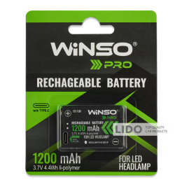 Аккумулятор Winso Li-ion 1200mAh Type C для налобных фонарей